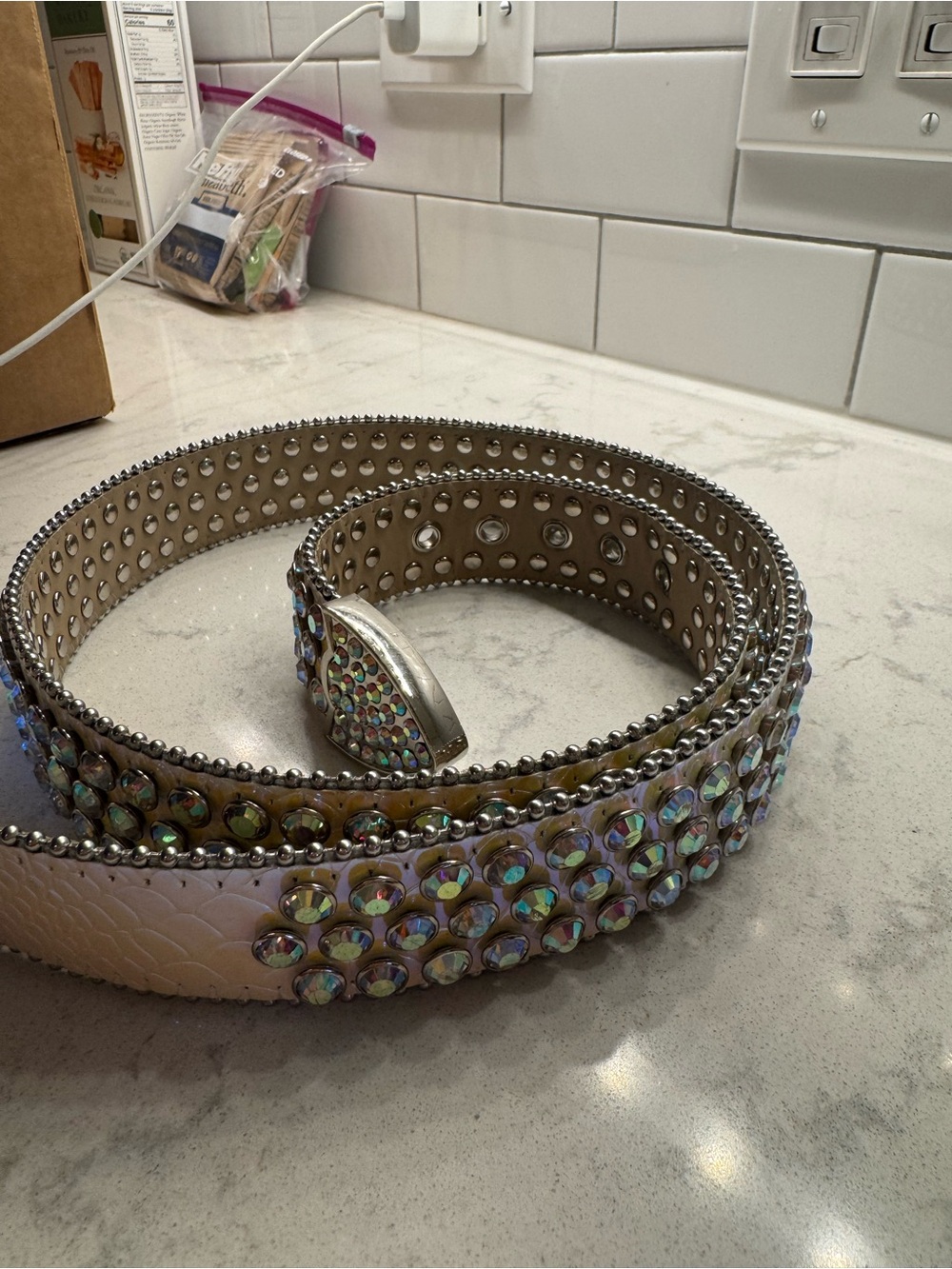 DNA Premium Crystal Studded Leather Belt